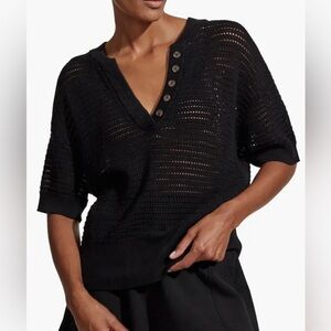 Varley Callie Sheer Knit Cotton Top Black Small
